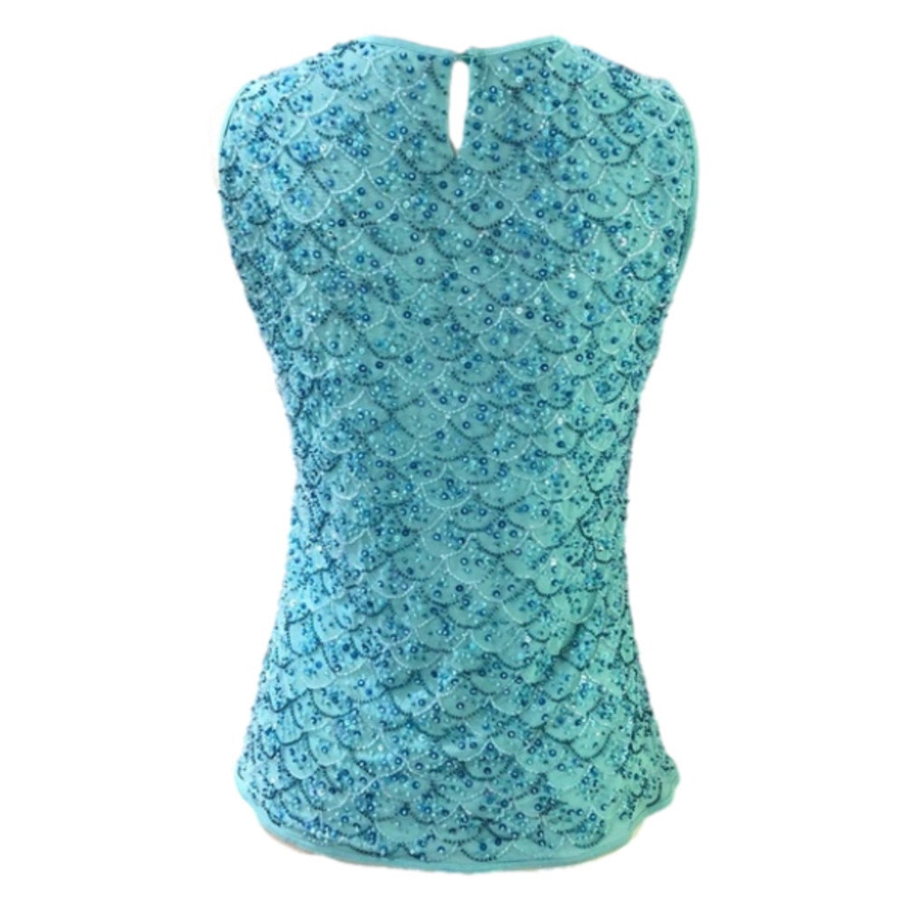 𝅺ESCADA Vintage '90s Sleeveless Turquoise Beaded Shell Top M - Picture 7 of 15